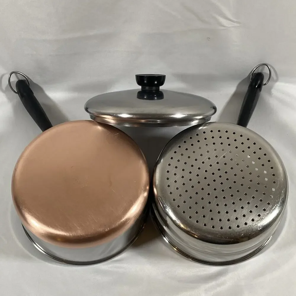 Revere Ware Copper Bottom 2 Qt Saucepan Steamer & Lid Clinton -84 Stainless USA